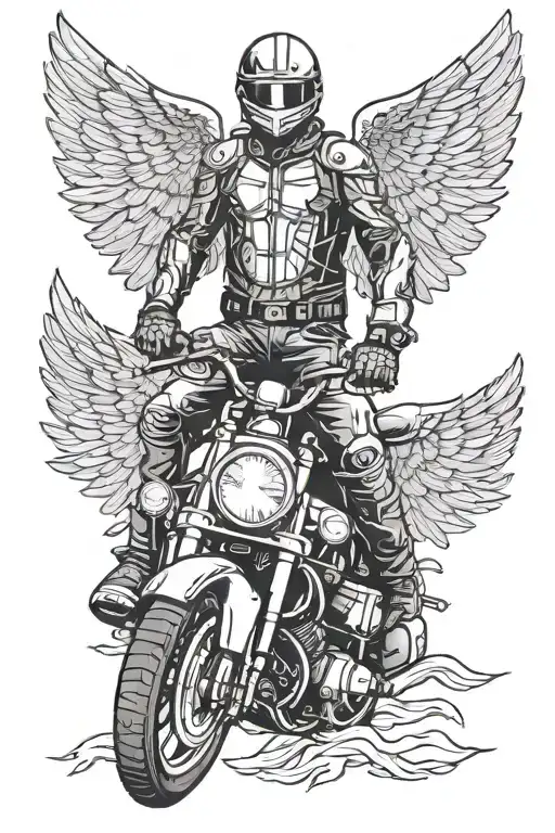 motorcycle rider with angel wings from the front view tattoo design idea
