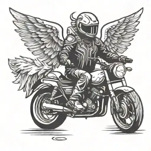 motorcycle rider with angel wings from the front view tattoo design idea