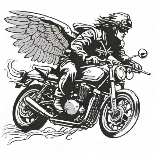moptorcycle rider with angel wing spread tattoo design idea