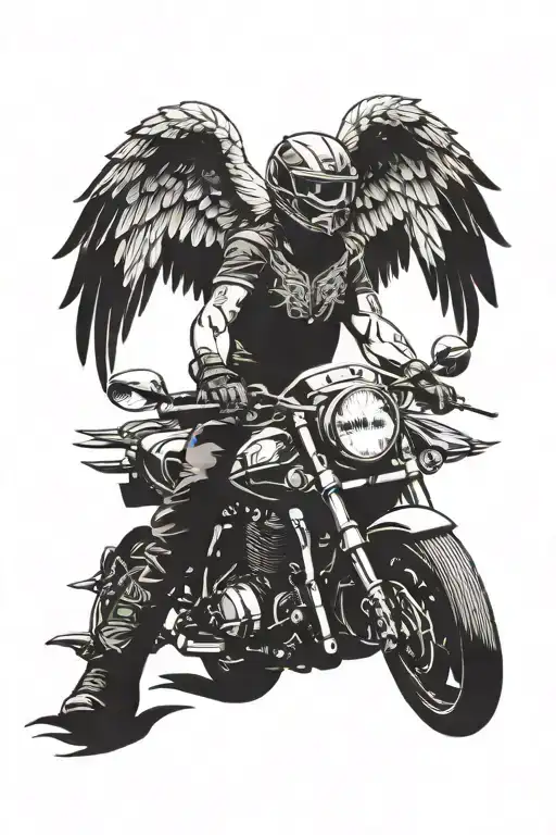 motorcycle rider with angel wings from the front view tattoo design idea