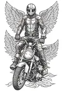 motorcycle rider with angel wings from the front view tattoo design idea