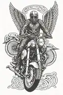 motorcycle rider with angel wings from the front view tattoo design idea