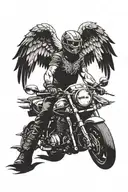 motorcycle rider with angel wings from the front view tattoo design idea