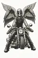 motorcycle rider with angel wings from the front view tattoo design idea