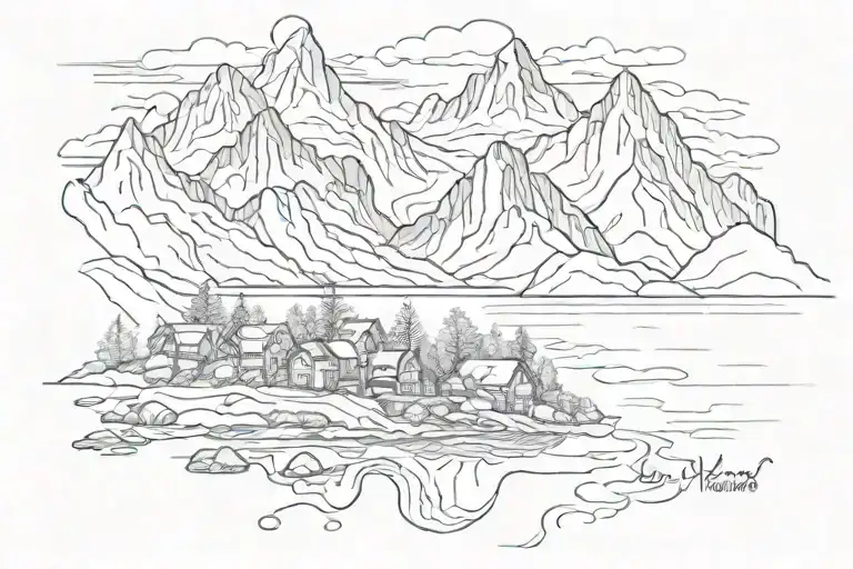 Norwegian fjord landscape tattoo design idea