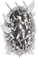 knights fighting Roman soilders, surrounded by angels. Make this signify unity of brotherhood.  tattoo design idea