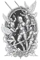 knights fighting Roman soilders, surrounded by angels. Make this signify unity of brotherhood.  tattoo design idea