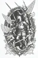 knights fighting Roman soilders, surrounded by angels. Make this signify unity of brotherhood.  tattoo design idea