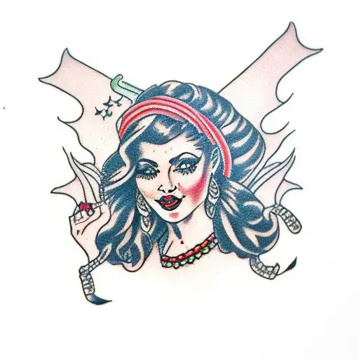 gypsy girl with devil inside tattoo design idea