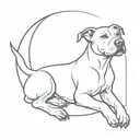 A simple tattoo of Luna the pit bull sitting under a crescent moon tattoo design idea
