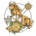 separated libra, leo, and taurus zodiac sign tattoo design idea
