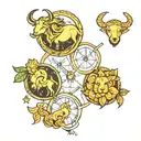 separated libra, leo, and taurus zodiac sign tattoo design idea