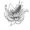 crown feather lily daisy sparrow  tattoo design idea