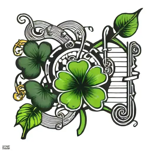 4 leaf clover and music symbols   tattoo design idea