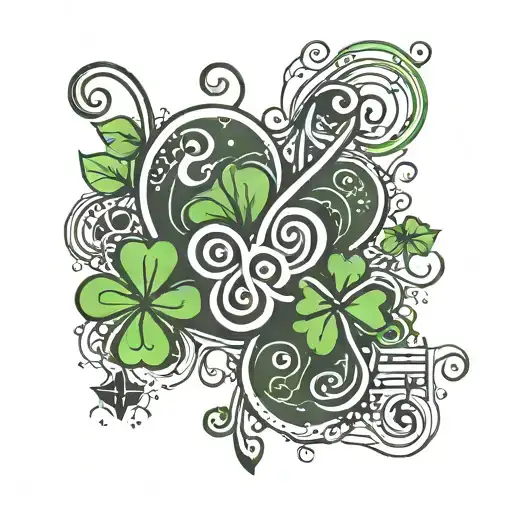 4 leaf clover and music symbols   tattoo design idea