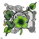 4 leaf clover and music symbols   tattoo design idea