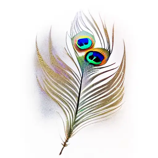 golden peacock feather with woman's in it tattoo design idea
