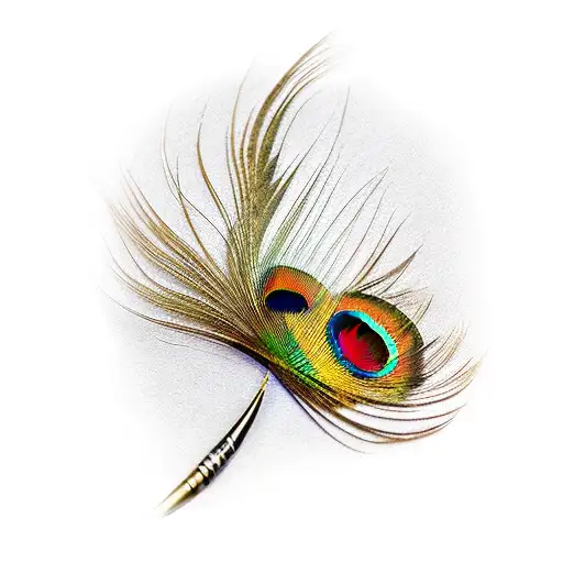 golden peacock feather with woman's face in it tattoo design idea