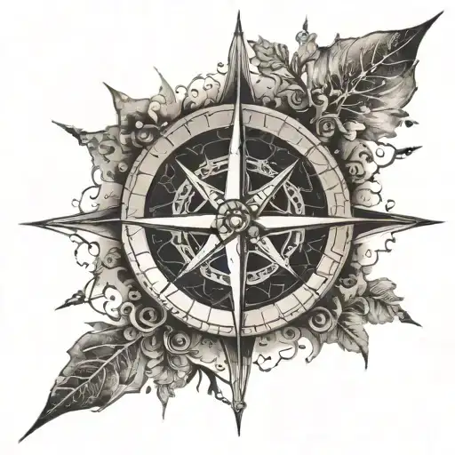An intricate compass rose with animal tracks instead of cardinal directions tattoo design idea