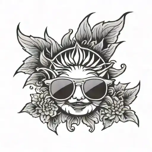 Happy sun with sunglasses  tattoo design idea
