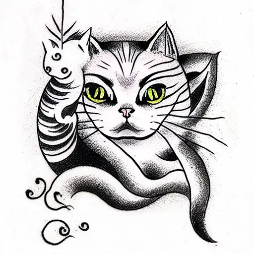 cat birthday tattoo design idea
