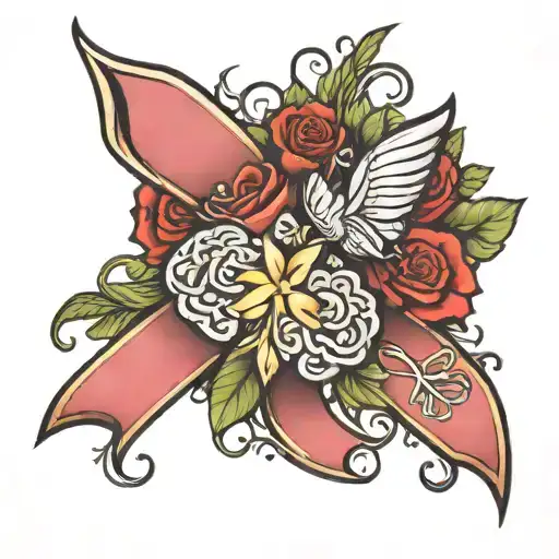 brain tumor awareness ribbon and bouquet tattoo design idea