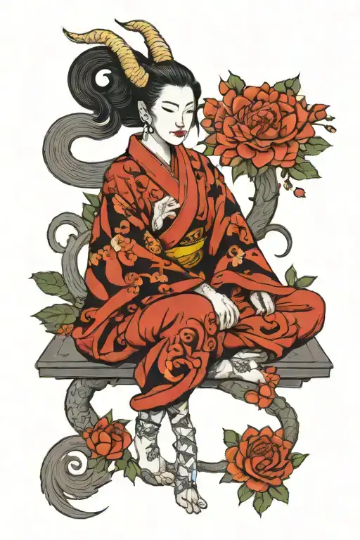 capricorn black women sitting tattoo design idea