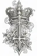 A cross and crown combination tattoo design symbolizing faith and royalty, incorporating elements of black-grey shading for a bold and striking appearance tattoo design idea