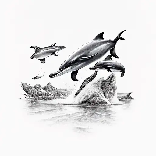 Buck dolphin and huming bird memorial tattoo design idea
