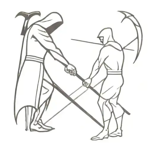 The executioner and death with a scythe shake hands tattoo design idea