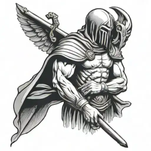 The executioner of ancient Rome and death with a scythe shake hands tattoo design idea