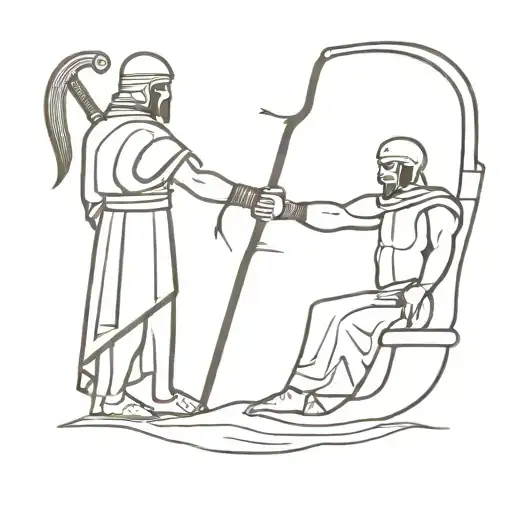 The executioner of ancient Rome and death with a scythe shake hands tattoo design idea