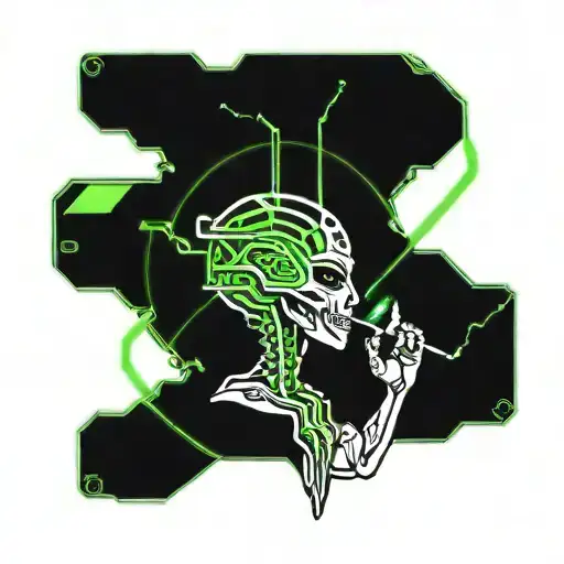 alien smoking weed, joint, blunt, smoke, ex machina tattoo design idea