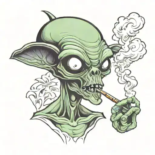smoking alien smoking a joint tattoo design idea