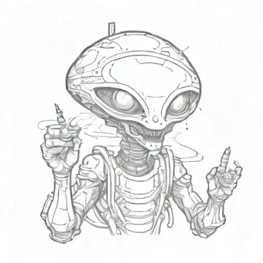ufo alien smoking zaza, joing, extraterrestrial forces inspired tattoo design idea