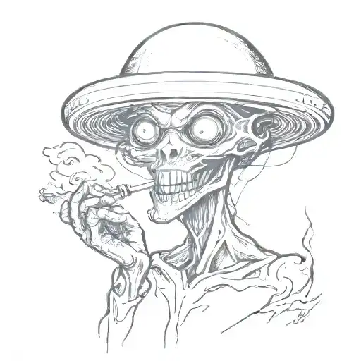 ufo alien smoking zaza, joing, extraterrestrial forces inspired tattoo design idea