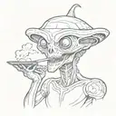 ufo alien smoking zaza, joing, extraterrestrial forces inspired tattoo design idea