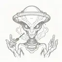 ufo alien smoking zaza, joing, extraterrestrial forces inspired tattoo design idea