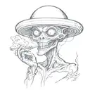 ufo alien smoking zaza, joing, extraterrestrial forces inspired tattoo design idea