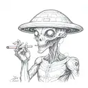 ufo alien smoking zaza, joing, extraterrestrial forces inspired tattoo design idea