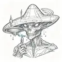 ufo alien smoking zaza, joing, extraterrestrial forces inspired tattoo design idea