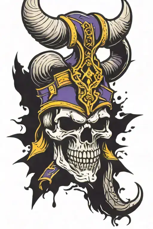 Minnesota Vikings football team inspired skull wearing horns tattoo design idea