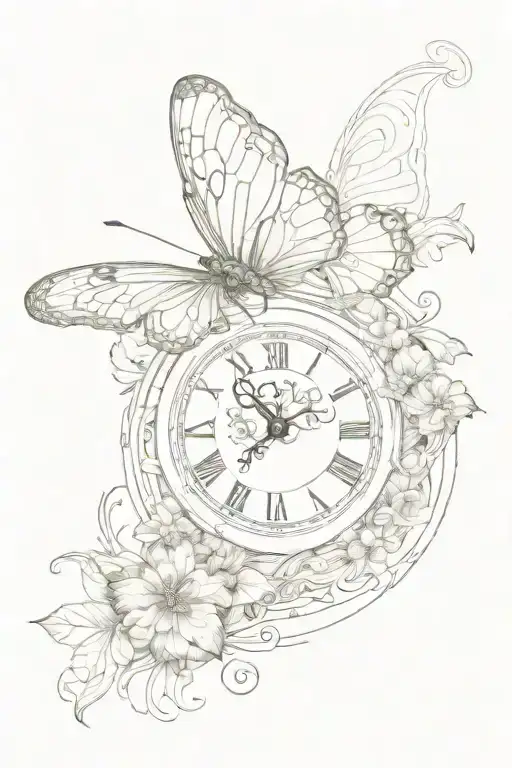 Double clock butterfly rebirth tattoo design idea