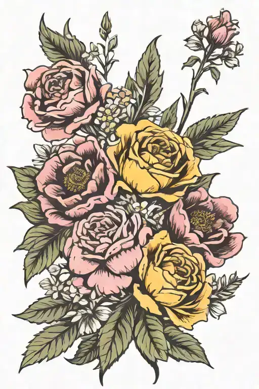 January March June and July birth flowers bouquet tattoo  tattoo design idea
