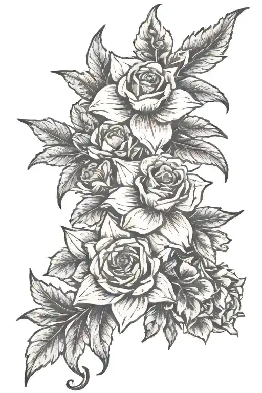 carnation daffodil rose larkspur flower bouquet tattoo design idea