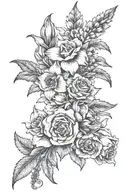 carnation daffodil rose larkspur flower bouquet tattoo design idea
