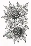 carnation daffodil rose larkspur flower bouquet tattoo design idea