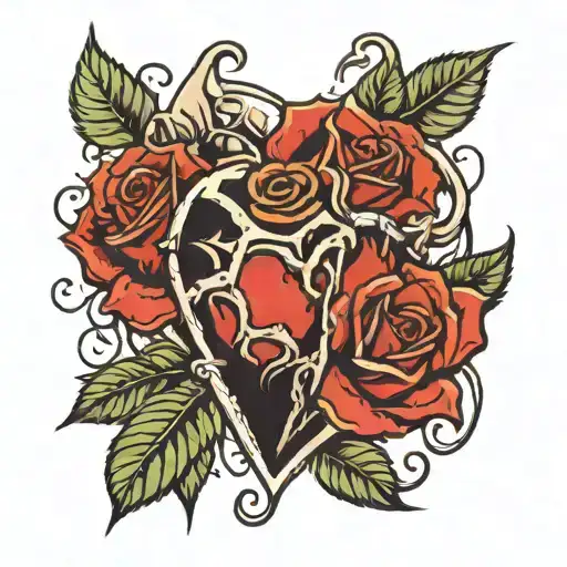 Broken Heart with Rose wrapped in thorns tattoo design idea