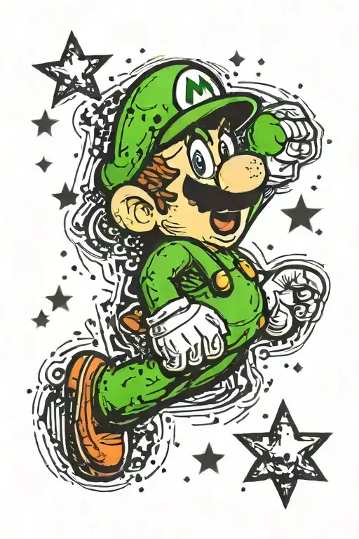 Super Mario with space background black tattoo design idea
