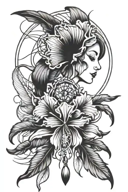 iris flower with dream catcher tattoo design idea